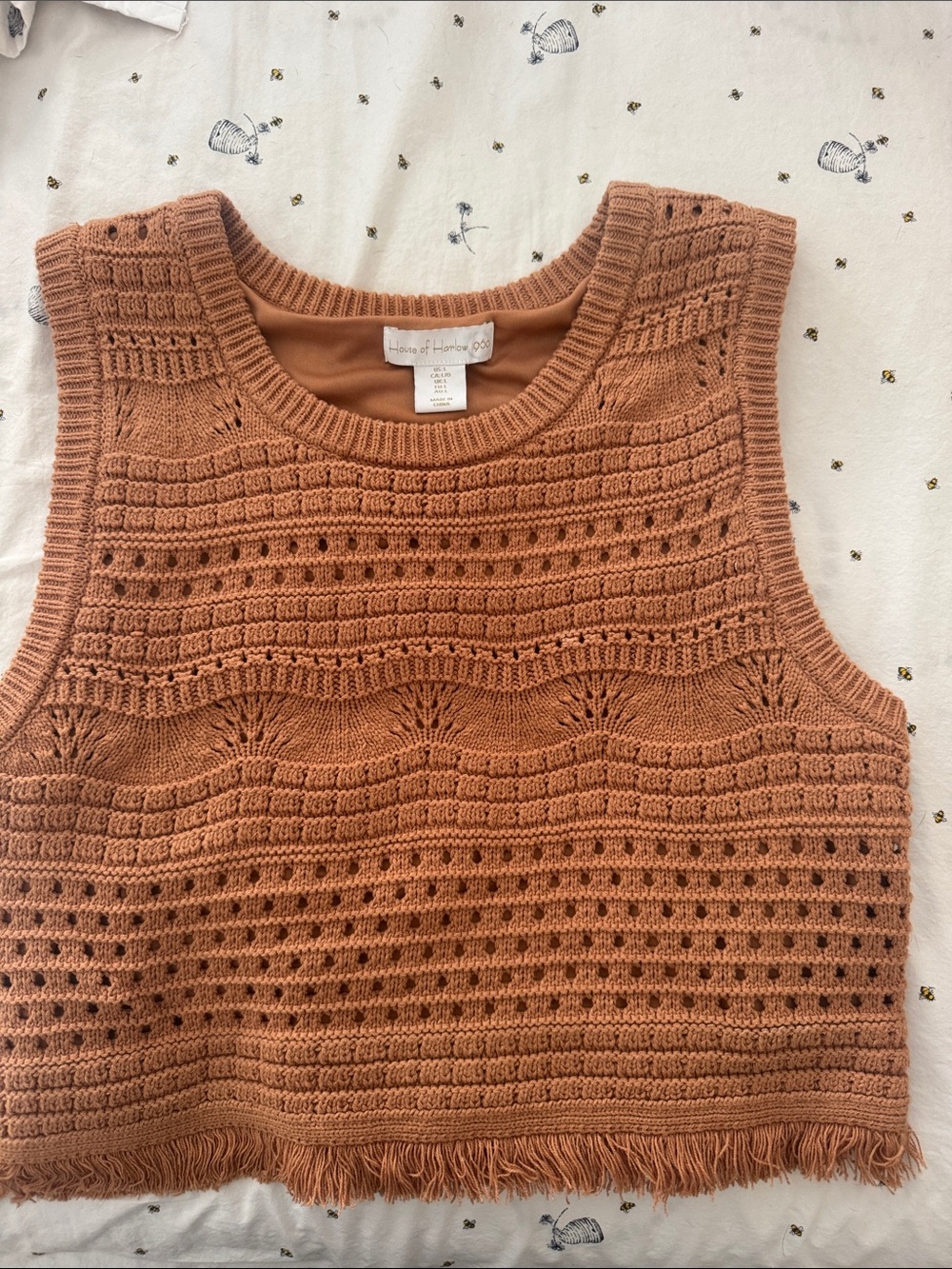 House of Harlow 1960 Terracotta Crochet Knit Sleeveless Sweater Vest